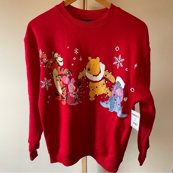 Disney Winnie the Pooh Snowflake Sweatshirt Red XS NWT - Picture 1 of 8